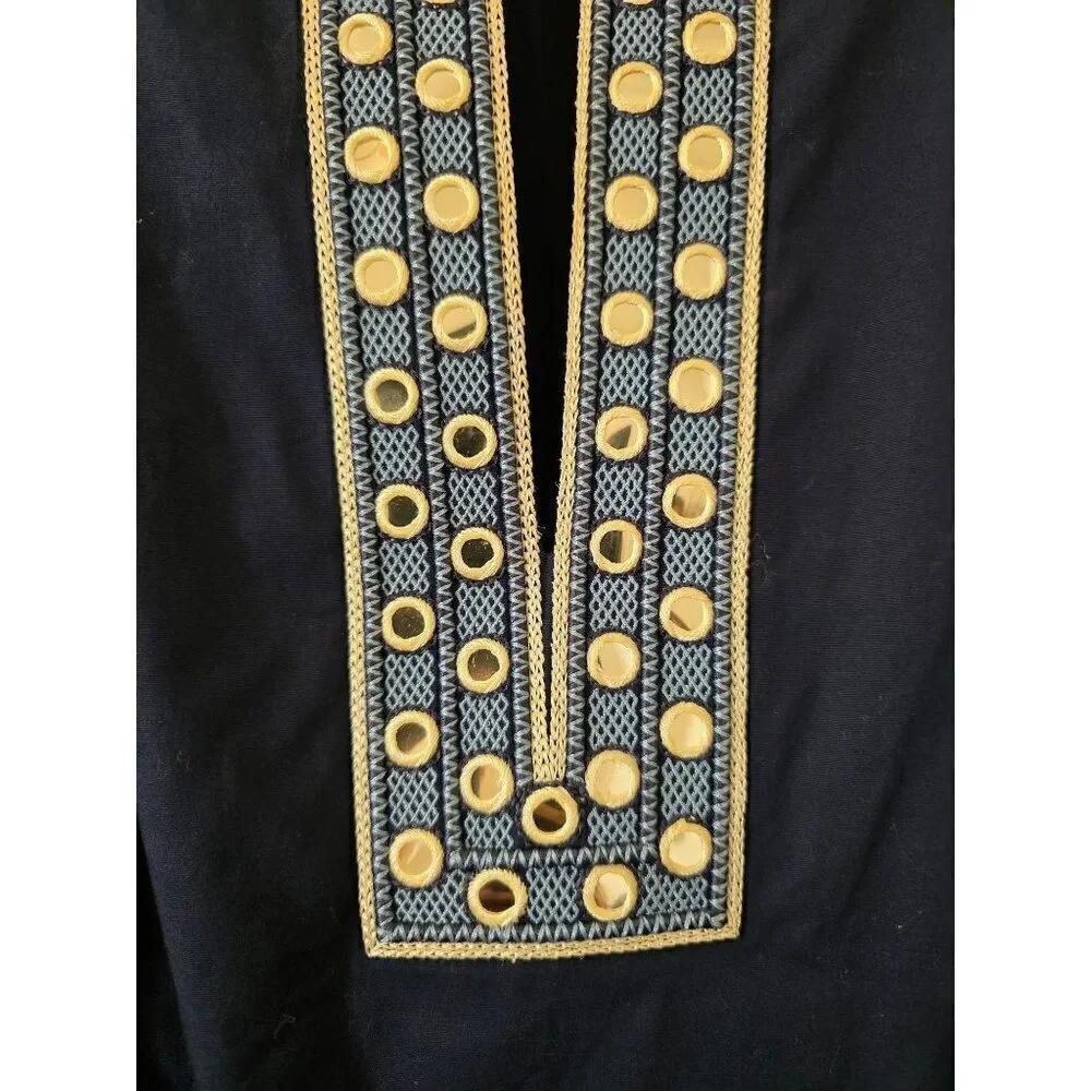 Tory Burch Ariana Crisp Poplin Mirror Applique Tunic 4 Navy